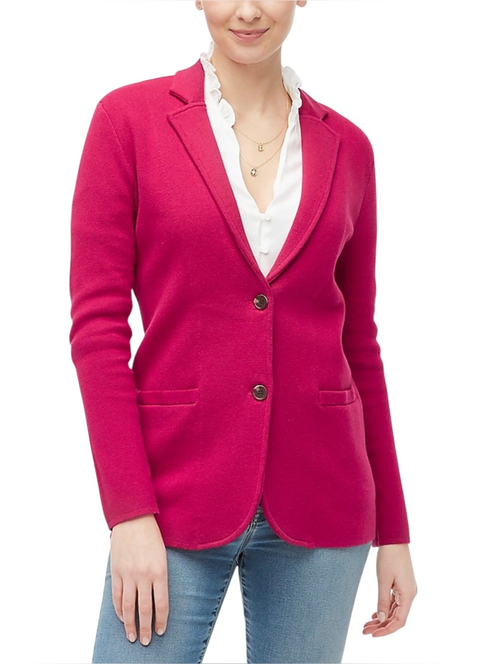 J. Crew Fuchsia Pink Cotton Knit Sweater Blazer Cardigan - S